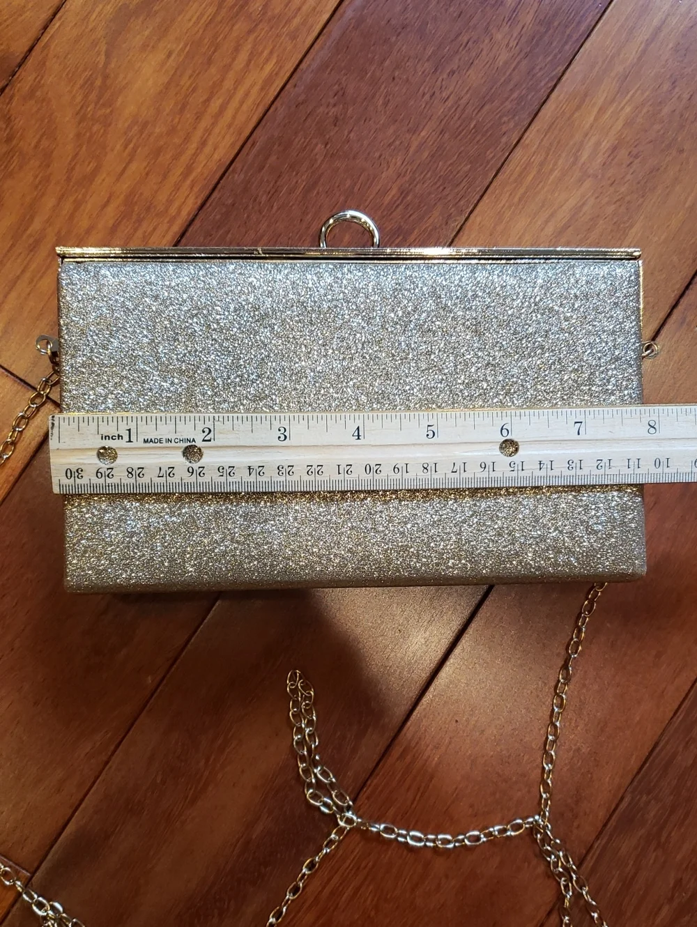 Brick Style Gold and Silver Crossbody Clutch Wristlet with Gold Tone Metal